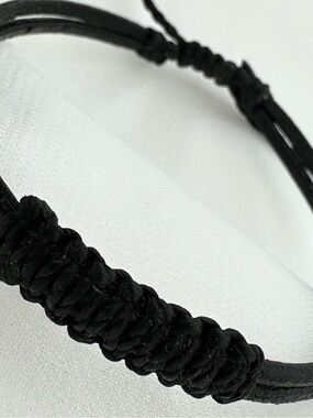 Handmade Black Leather Macramé Bracelet Guatemala Adjustable